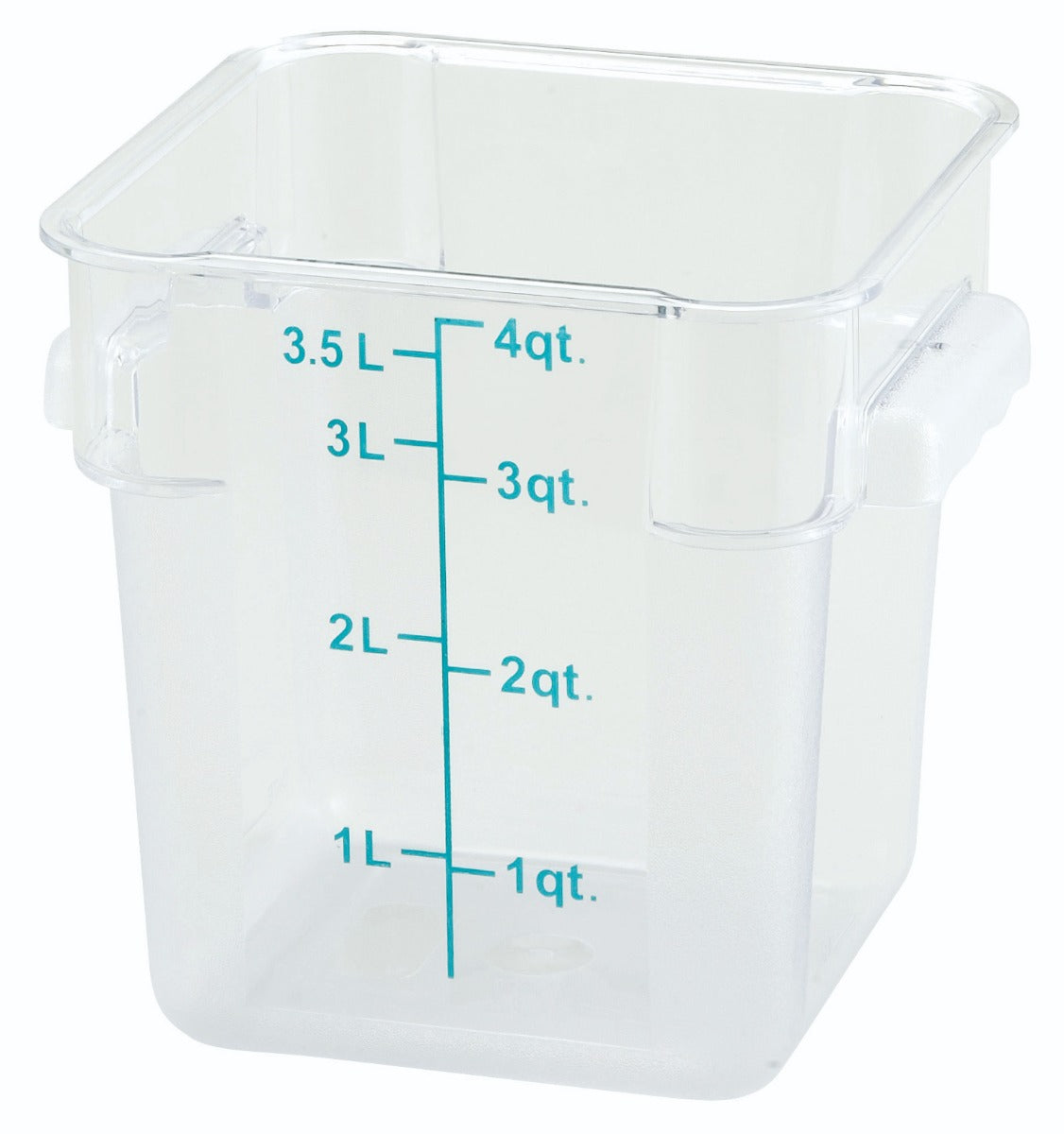 Winco PCSC-4C Polycarbonate Square Food Storage Container with Graduations and Handles 4 qt. - Clear - 48/Case