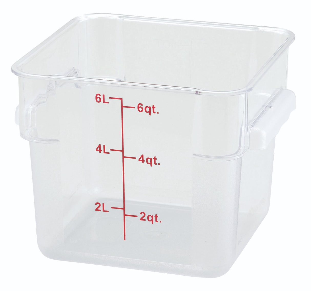 Winco PCSC-6C Polycarbonate Square Food Storage Container with Graduations and Handles 6 qt. - Clear - 24/Case