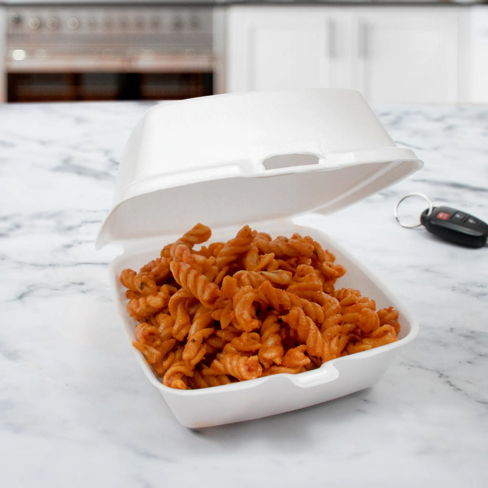 Dart 60HT1 Carryout Hinged Foam Food Container 6" x 6" (Case of 500) Disposable Containers