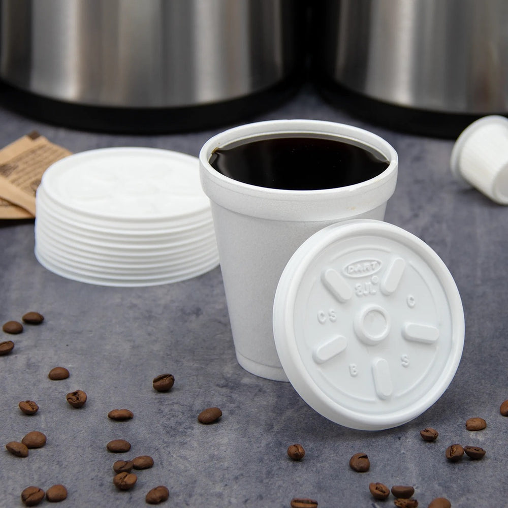 Dart Solo 8JL White Plastic Vented Flat Lid for 8 oz. Foam Cups & Containers - 1000/Case