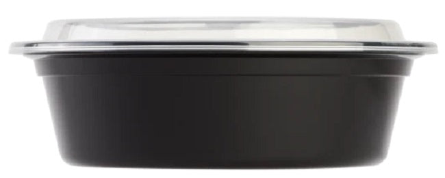 Karat IM-FC4032 Black Plastic Round Microwaveable Takeout Food Container & Clear Lid 32 oz. - 150 Sets/Case