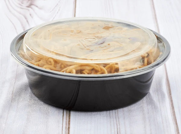 Karat IM-FC4032 Black Plastic Round Microwaveable Takeout Food Container & Clear Lid 32 oz. - 150 Sets/Case