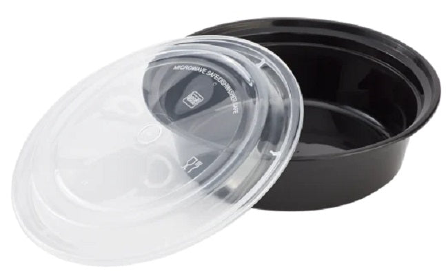 Karat IM-FC4032 Black Plastic Round Microwaveable Takeout Food Container & Clear Lid 32 oz. - 150 Sets/Case