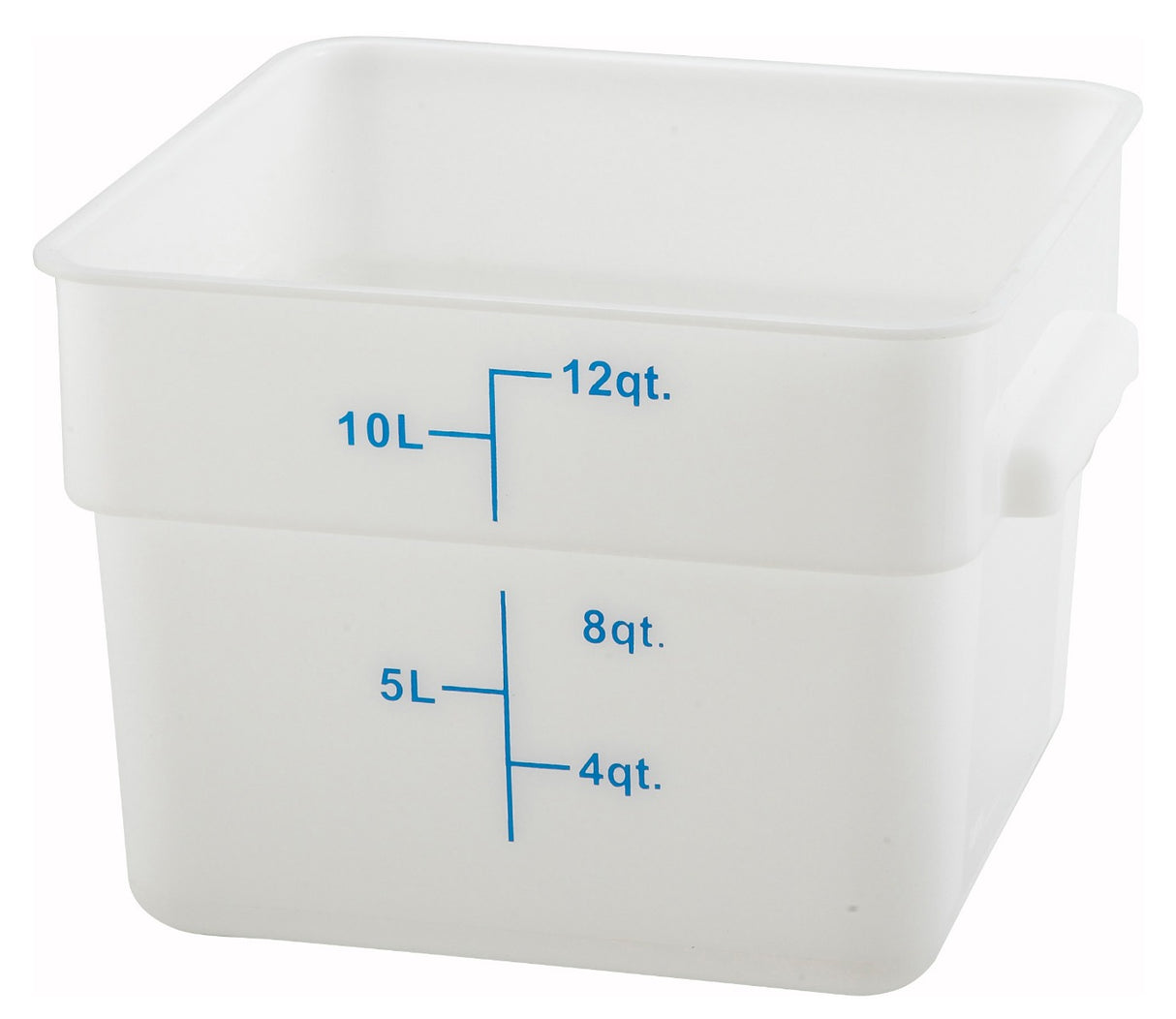 Winco PESC-12 Polyethylene Square Food Storage Container with Graduations and Handles 12 qt. - White - 12/Case