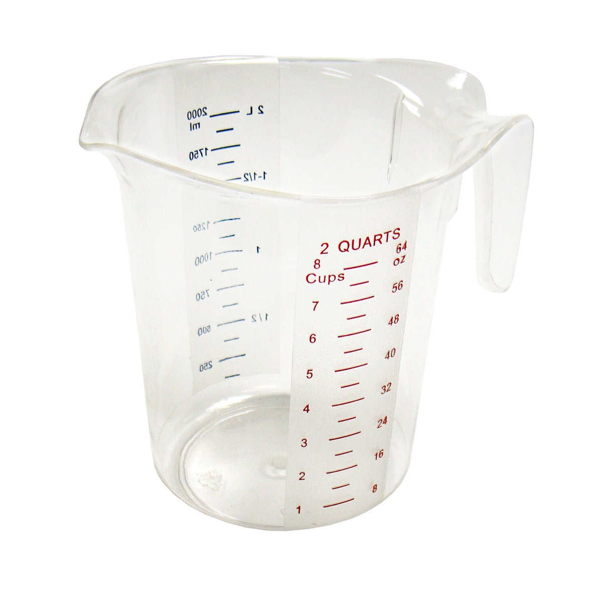Winco PMCP-200 Polycarbonate Measuring Cup with Color Graduations 2 qt. - Clear - 36/Case