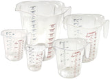 Winco PMCP-5SET 5-Piece Polycarbonate Measuring Cup Set with Color Graduations - Clear - includes: 1 cup, 1 pint, 1, 2 & 4 qt. - 6/Case
