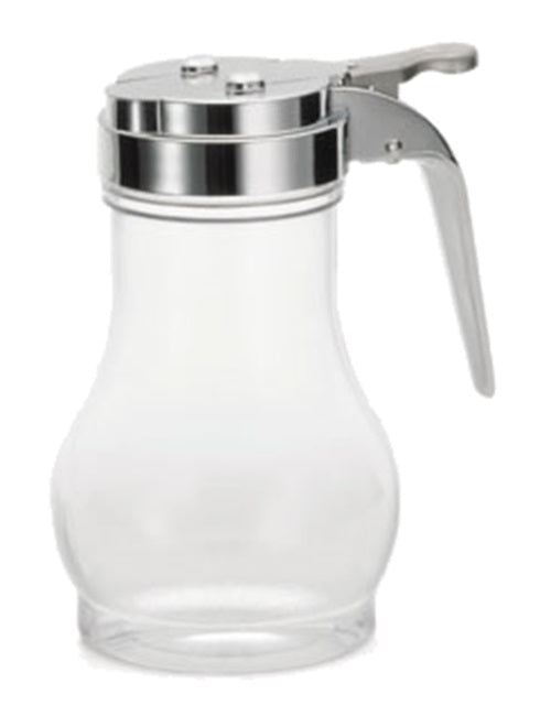 TableCraft PP410CP Teardrop Polypropylene Syrup Dispenser with Chrome Plated ABS Top 10 oz. - Translucent