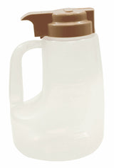 TableCraft PP48BE Option Syrup Dispenser with Graduated Markings and Plastic Beige Lid 48 oz. - 6/Case