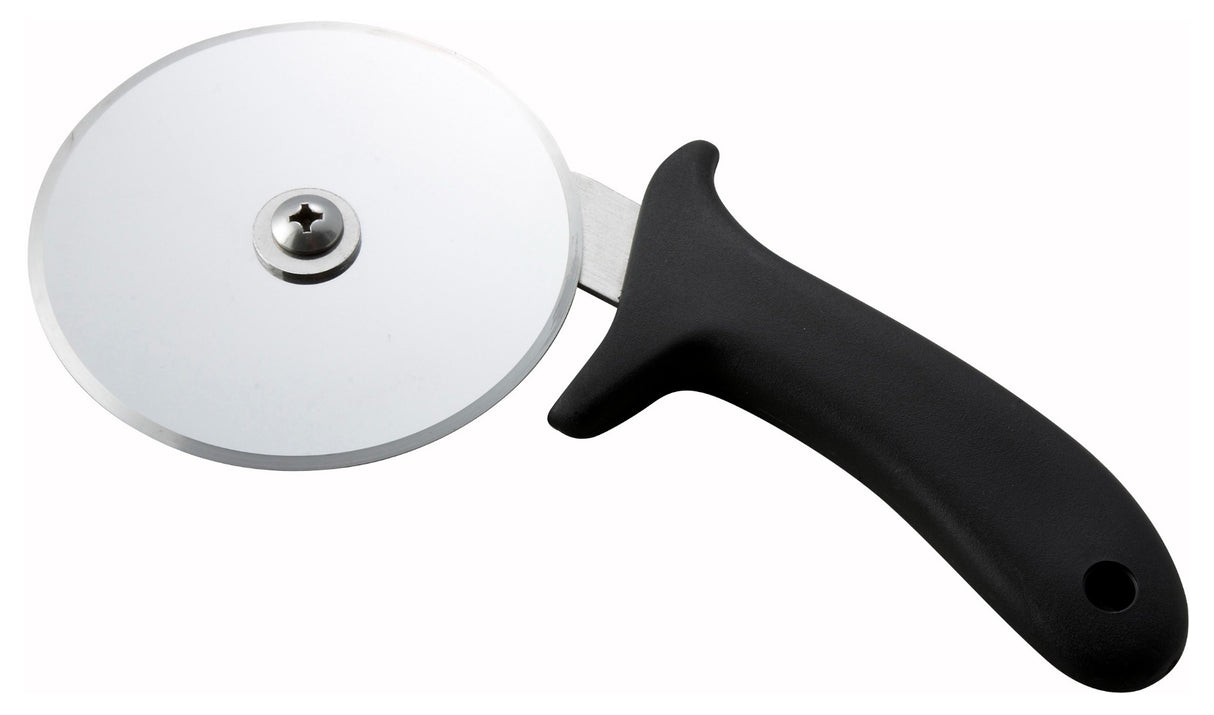 Winco PPC-4 Stainless Steel Pizza Cutter with 4" dia. Blade and Black Plastic Handle - 12/Case