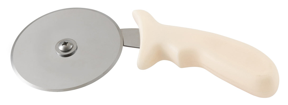 Winco PPC-4W Stainless Steel Pizza Cutter with 4" dia. Blade and White Plastic Handle - 72/Case