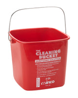 Winco PPL-6R Square Polyethylene Sanitizing Solution Cleaning Bucket / Pail with Bail Handle 6 qt. - Red - 12/Case
