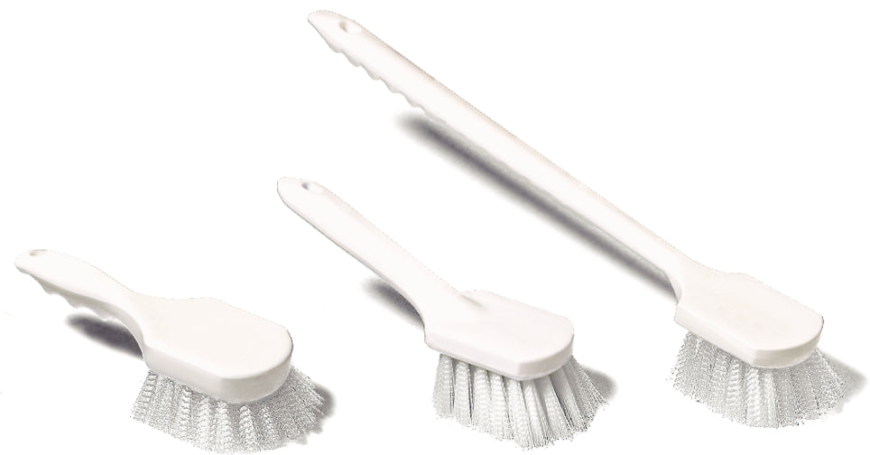 Carlisle 4050000 Sparta All Purpose Kitchen / Utility Scrub Brush with Medium Stiff Nylon Bristles & Pistol Grip Poly Handle 20" - White