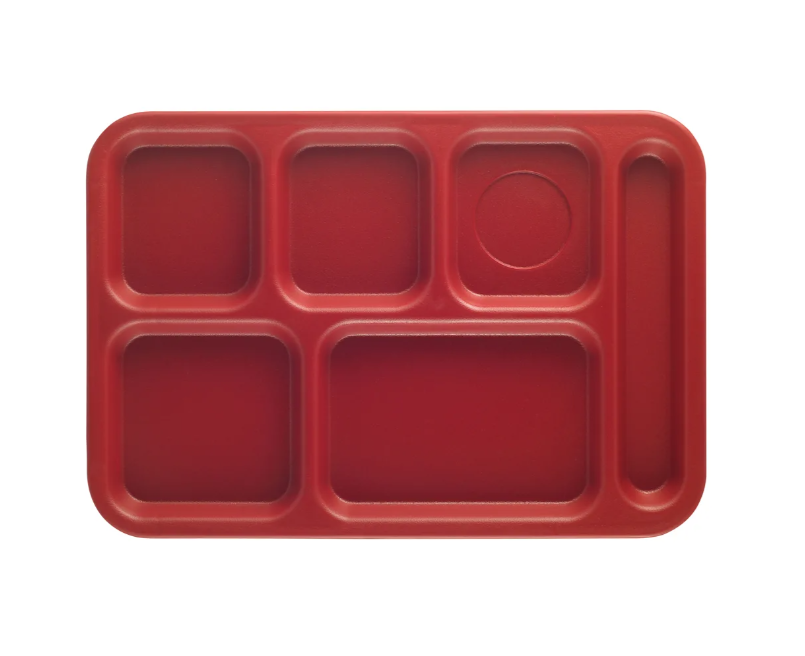 Cambro PS1014416 Plastic Rectangular Tray w/ (6) Compartments, 10" x 14 1/2", Cranberry