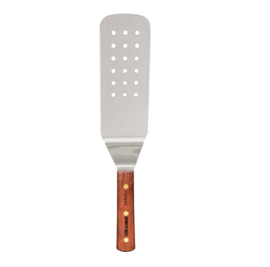 Dexter-Russell 16330 Traditional Round Corner Offset Perforated Turner with Rosewood Handle 8" x 3" - 6/Case
