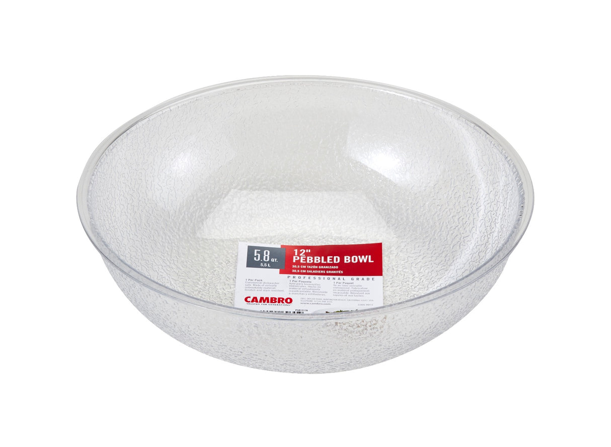 Cambro PSB12176 Camwear Polycarbonate Round Pebbled Serving/Salad Bowl 12" dia. - 5.8 qt. - Clear