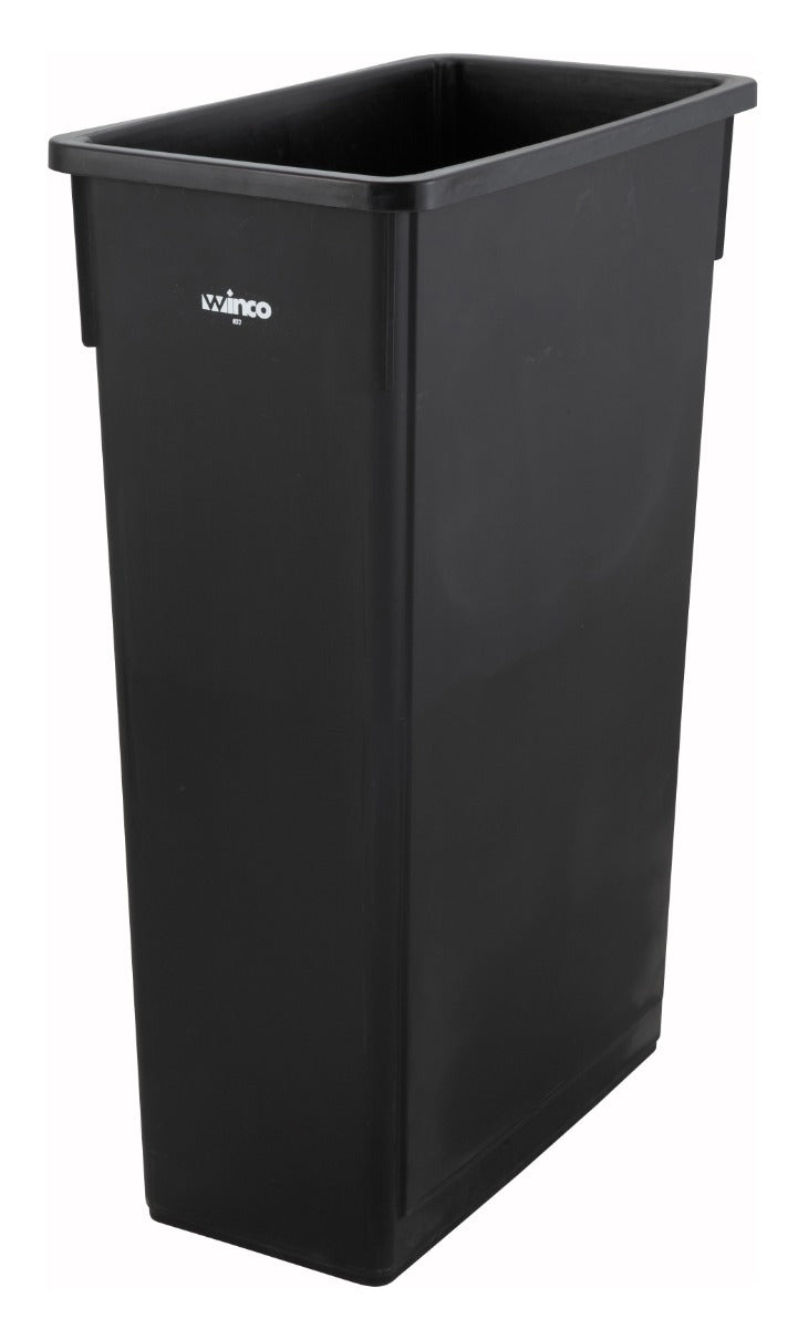 Winco PTC-23K Plastic Rectangular Slender Trash Can / Waste Container 23 gal. - Black
