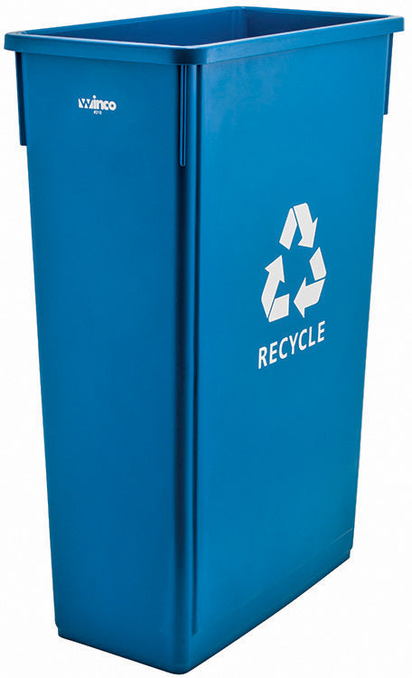 Winco PTC-23L Plastic Rectangular Slender Recycle Trash Can / Waste Container 23 gal. - Blue