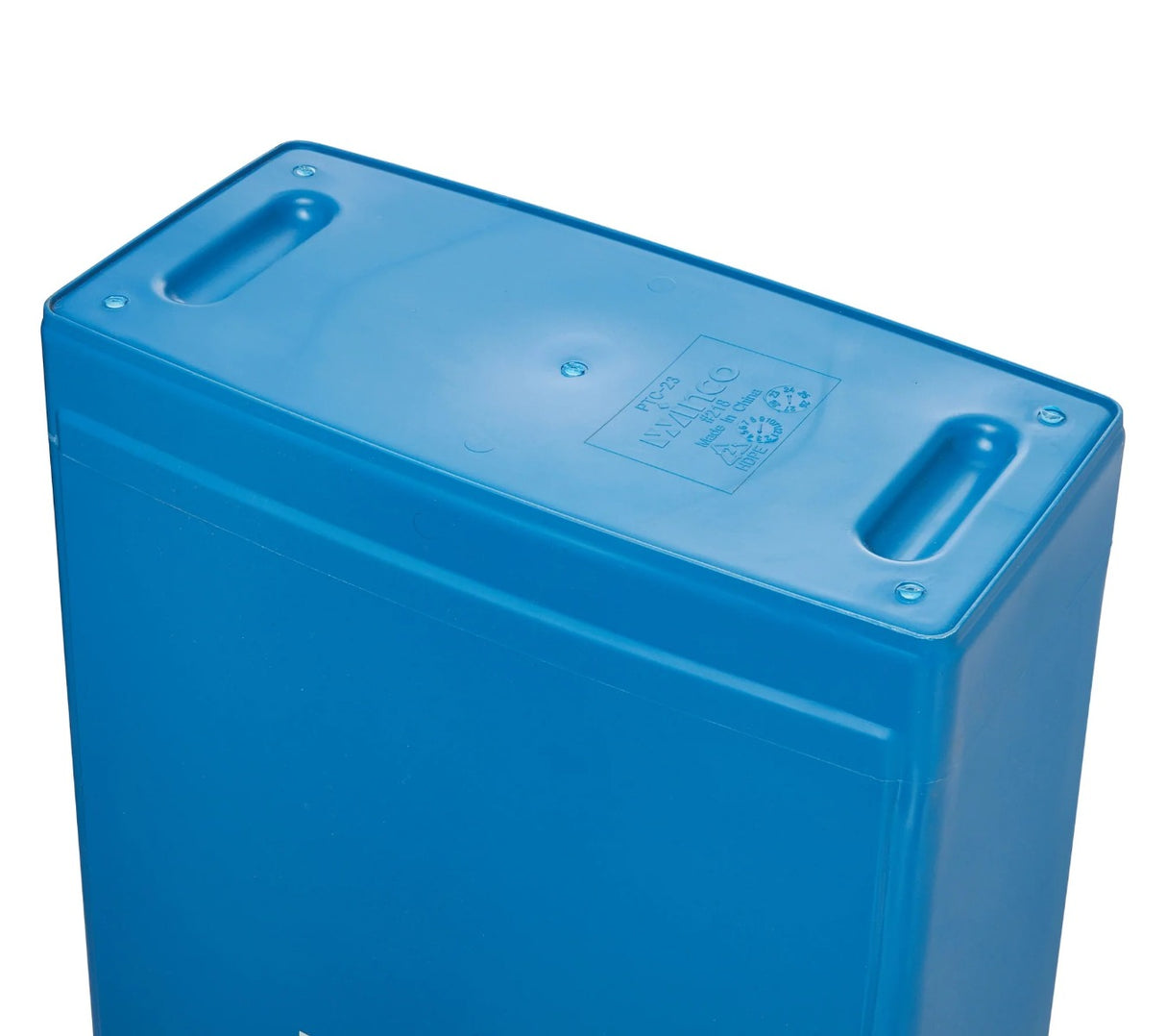 Winco PTC-23L Plastic Rectangular Slender Recycle Trash Can / Waste Container 23 gal. - Blue