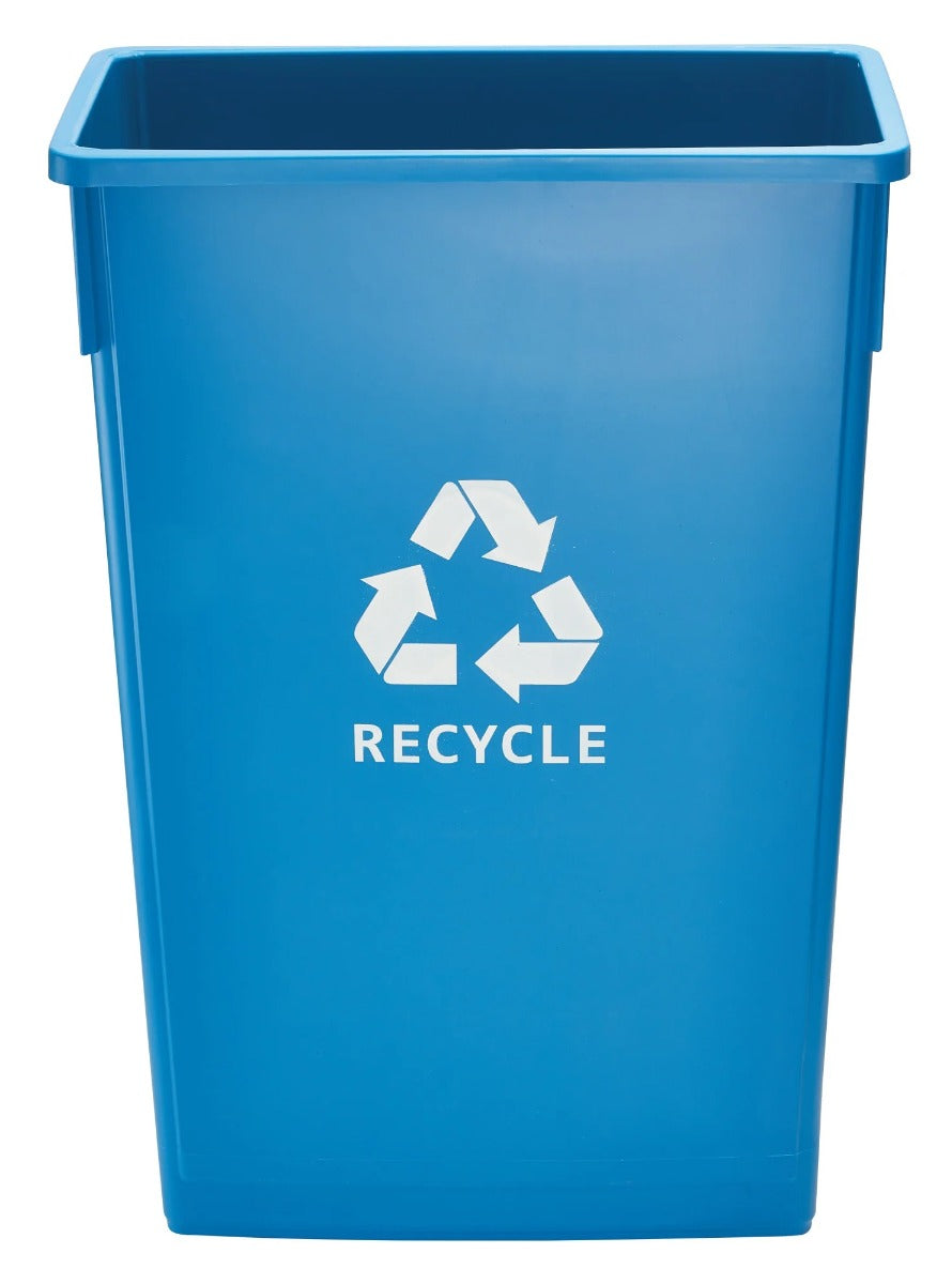 Winco PTC-23L Plastic Rectangular Slender Recycle Trash Can / Waste Container 23 gal. - Blue