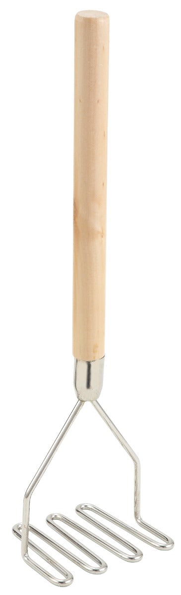 Winco PTM-18S Nickle-Plated Steel Potato Masher with 4-1/2" Square Face and 17-3/4" Wood Handle - 6/Case