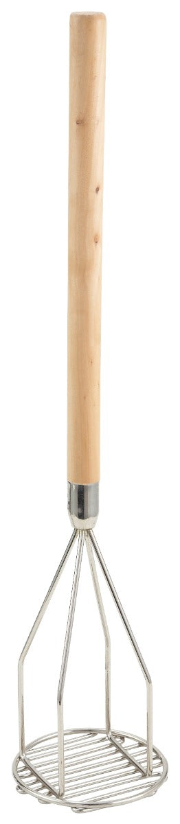 Winco PTM-24R Nickle-Plated Steel Potato Masher with 5" Round Face and 24-1/2" Wood Handle -12/Case