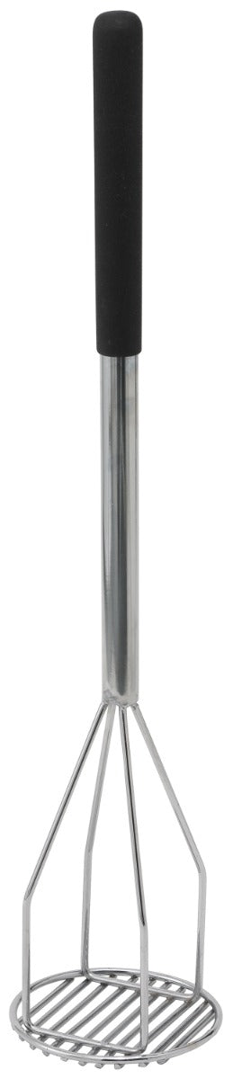 Winco PTMP-24R Nickle-Plated Steel Potato Masher with 5" Round Face and 24-1/2" Black Textured Plastic Handle
