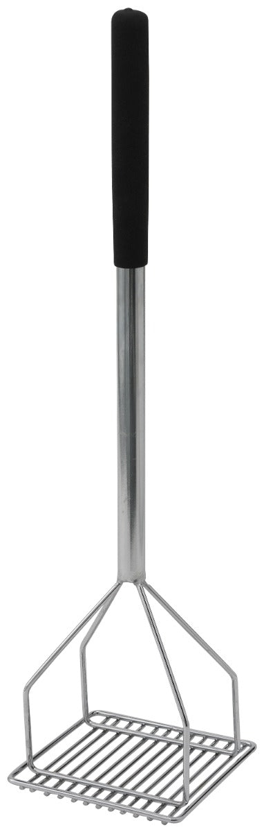 Winco PTMP-24S Nickle-Plated Steel Potato Masher with 5-1/4" Square Face and 24" Black Textured Plastic Handle - 12/Case