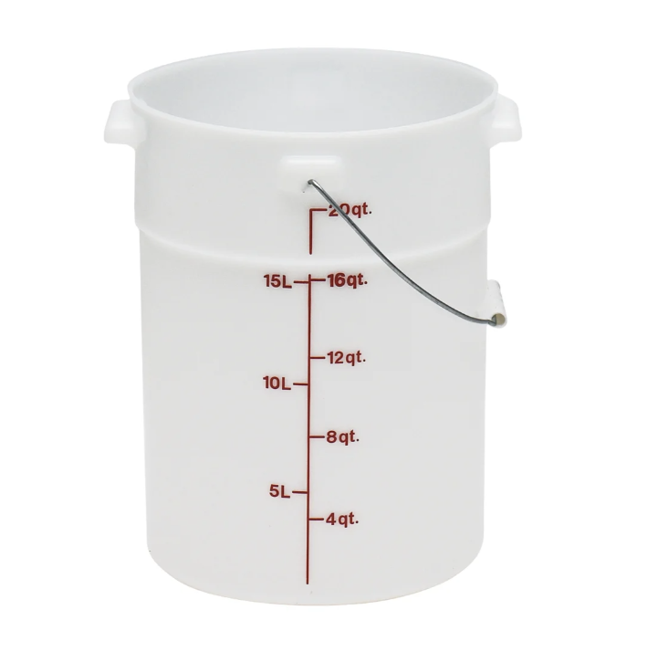 Cambro PWB22148 Round Polyethylene Bucket / Pail with Bail Handle and Red Graduations 22 qt. - White