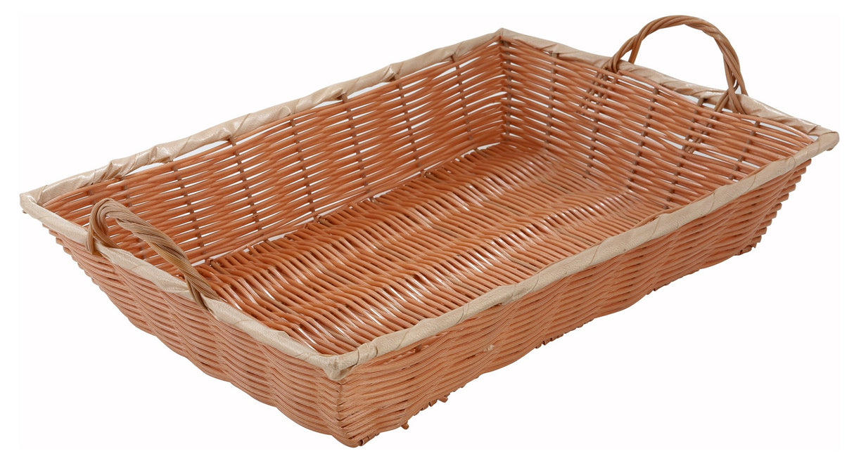 Winco PWBN-16B Polypropylene Rectangular Woven Basket with Handle 16" x 11" x 3"H - Natural - 48/Case
