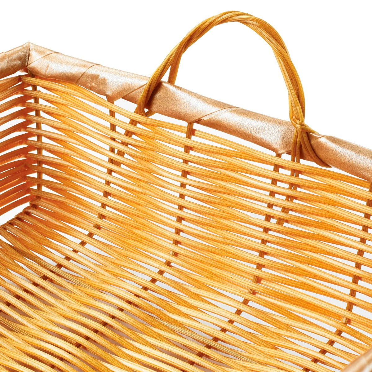 Winco PWBN-16B Polypropylene Rectangular Woven Basket with Handle 16" x 11" x 3"H - Natural - 48/Case