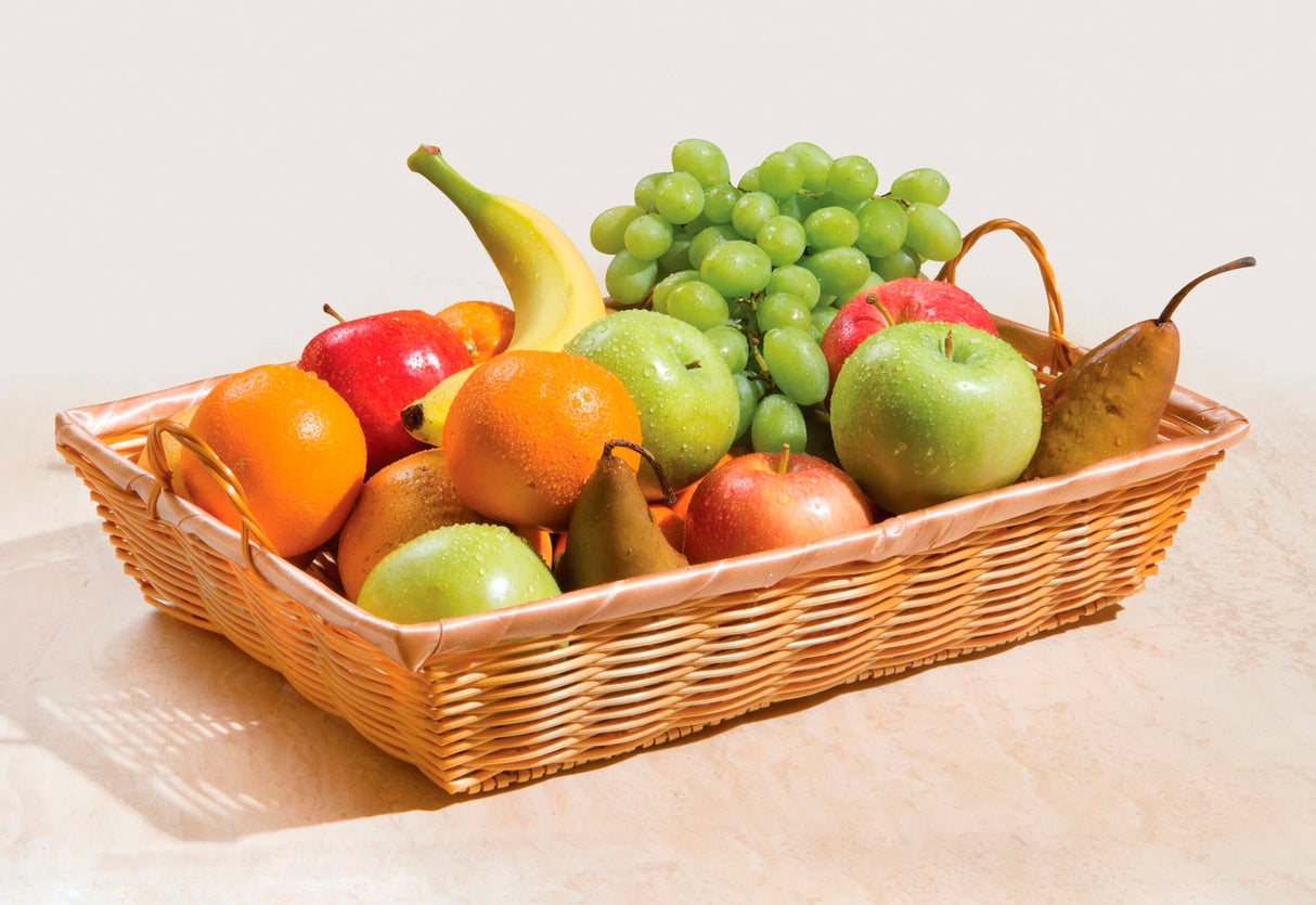 Winco PWBN-16B Polypropylene Rectangular Woven Basket with Handle 16" x 11" x 3"H - Natural - 48/Case