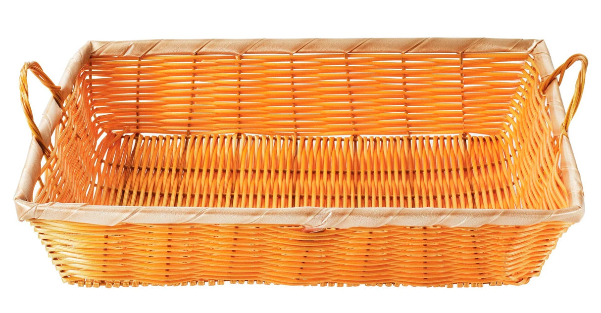 Winco PWBN-16B Polypropylene Rectangular Woven Basket with Handle 16" x 11" x 3"H - Natural - 48/Case