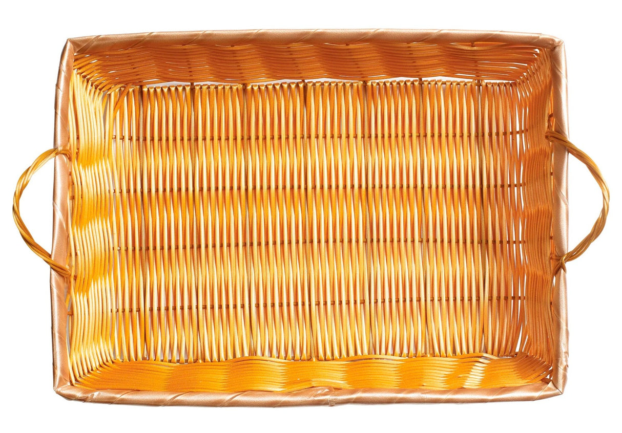 Winco PWBN-16B Polypropylene Rectangular Woven Basket with Handle 16" x 11" x 3"H - Natural - 48/Case