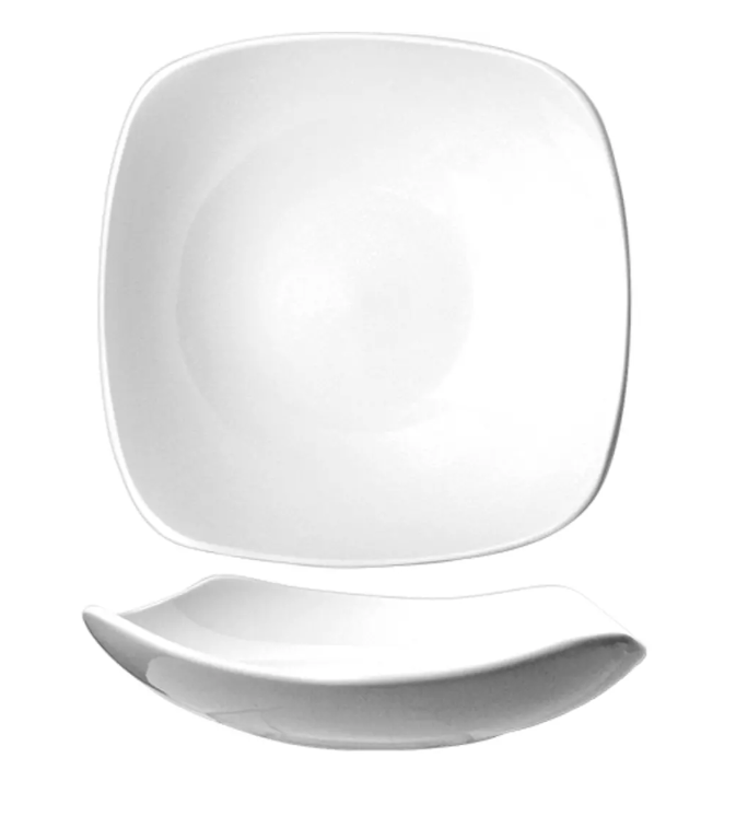 International Tableware QP-18 16 oz Square Quad Soup Bowl/Plate - Porcelain, European White