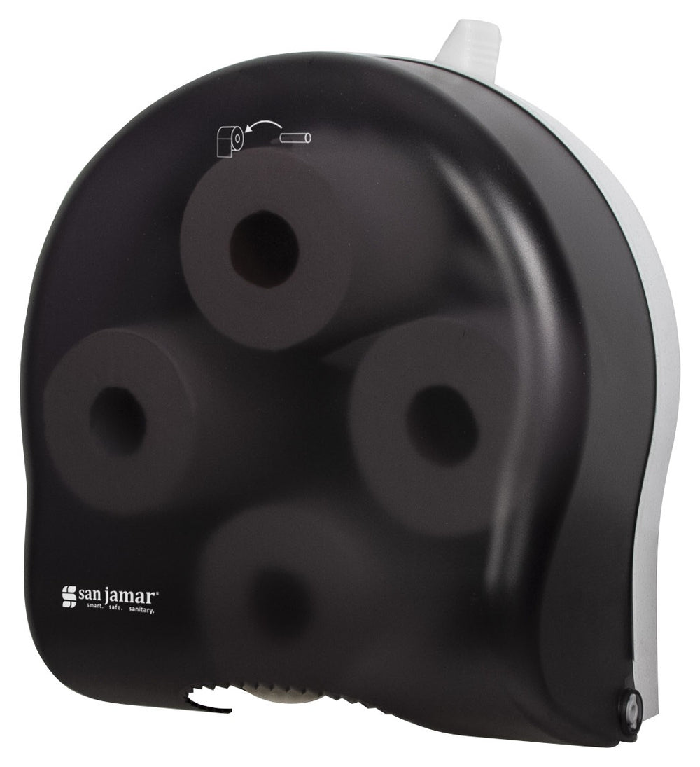San Jamar R3900TBK Wall Mount Plastic 4-Station Carousel Tissue Dispenser - Translucent Black Pearl - Holds (4) 5" Rolls