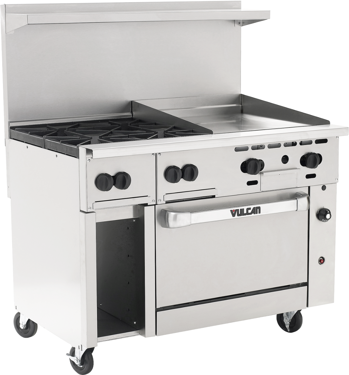 Vulcan 48S-4B24G-2 Endurance Natural Gas Range 4 Burner w/ Manual Griddle, Standard Oven & Cabinet 48" - 195,000 BTU