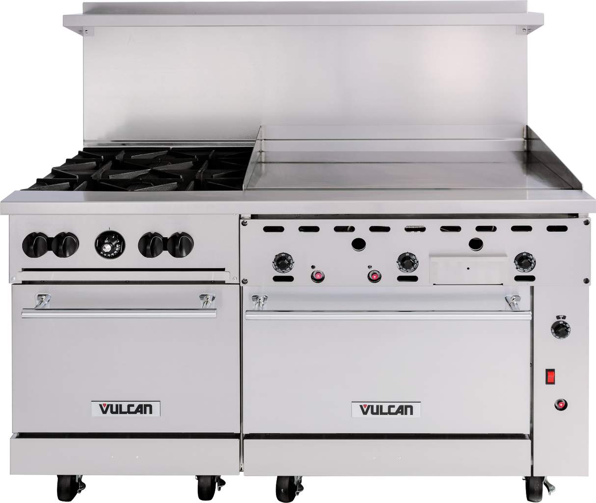 Vulcan 60SC-4B36G Endurance Natural Gas Range 4 Burner w/ Manual Griddle, Standard & Convection Oven 60" - 238,000 BTU