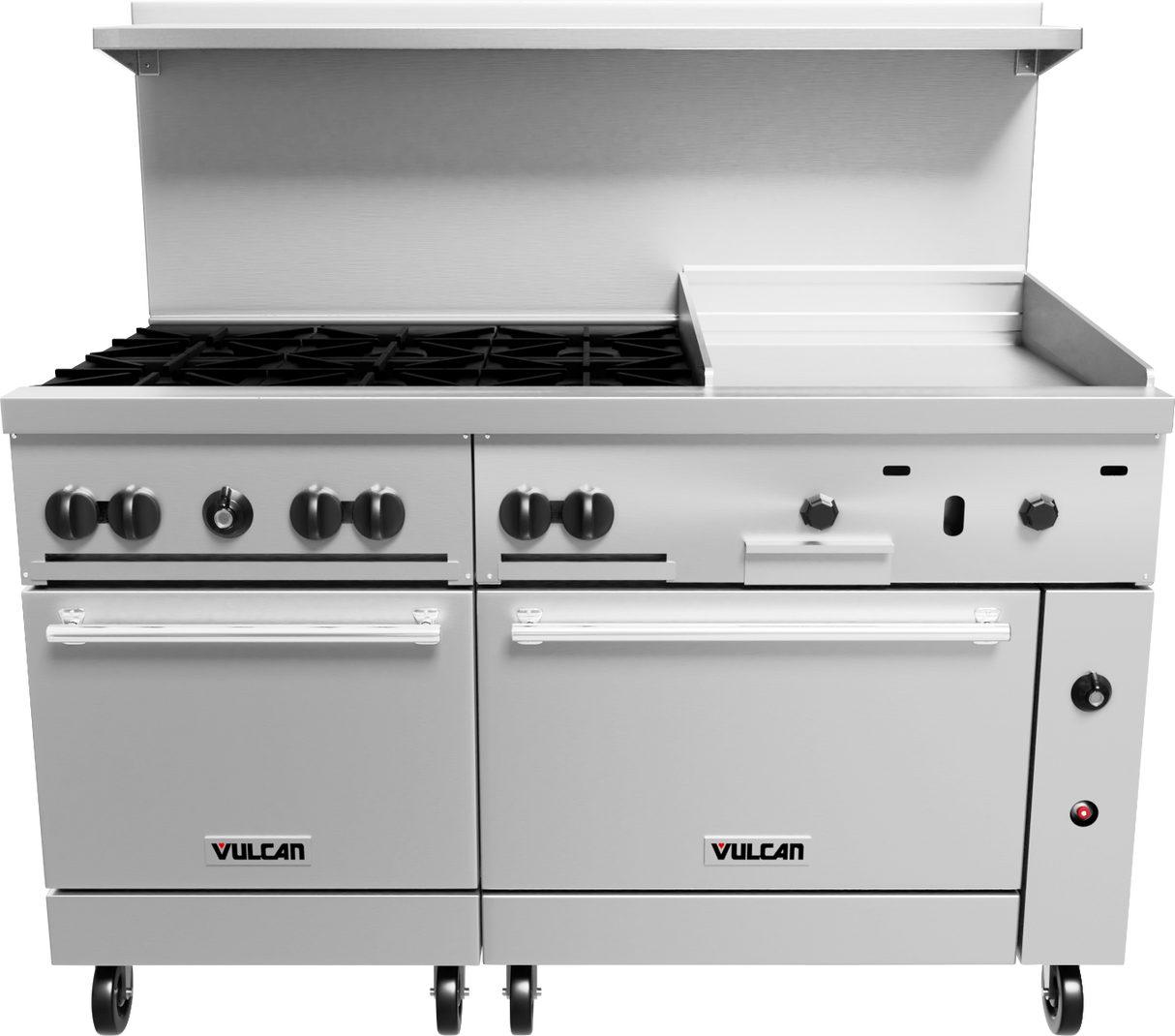 Vulcan 60SS-6B24GT Endurance Natural Gas Range 6 Burners w/ Thermostaic Griddle & 2 Standard Ovens 60" - 278,000 BTU