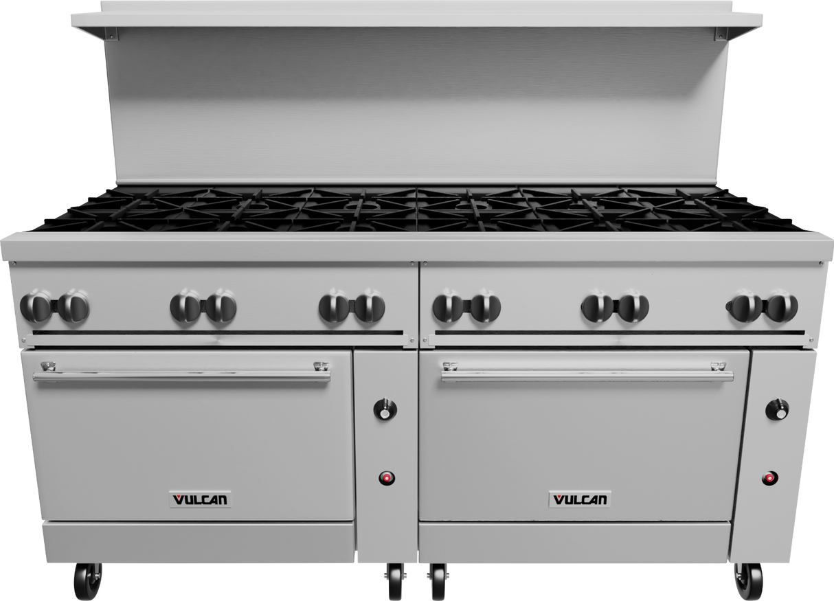 Vulcan 72SS-12B Endurance Liquid Propane Gas Range w/ 12 Burners & Two Standard Oven Bases 72" - 430,000 BTU