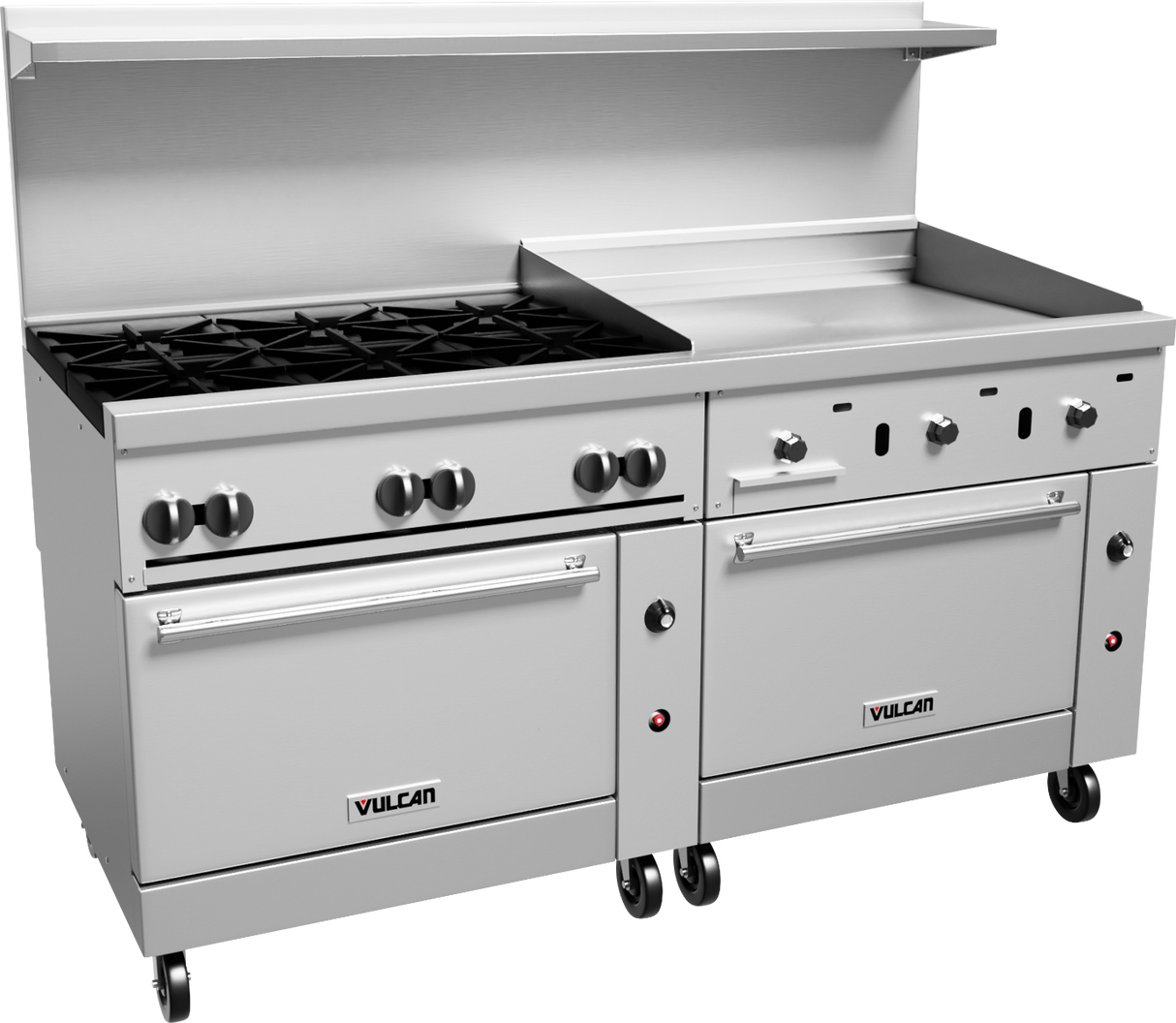 Vulcan 72SS-6B36GT Endurance Gas Range 6 Burners w/ Thermostatic Griddle & 2 Standard Oven Bases 72" - 310,000 BTU