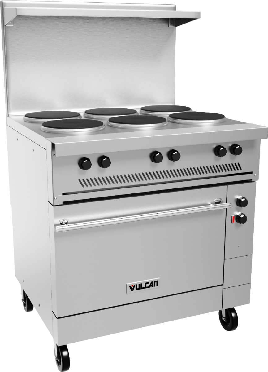 Vulcan EV36-S-6FP-240 Endurance Six French Plates 36" Range Elec w/ Oven Base -240V, 17kW