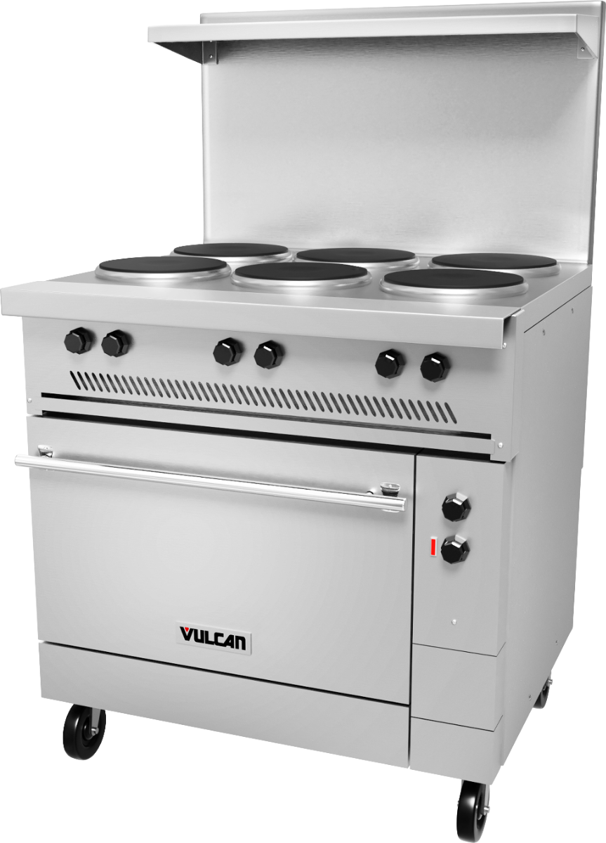 Vulcan EV36-S-6FP-240 Endurance Six French Plates 36" Range Elec w/ Oven Base -240V, 17kW