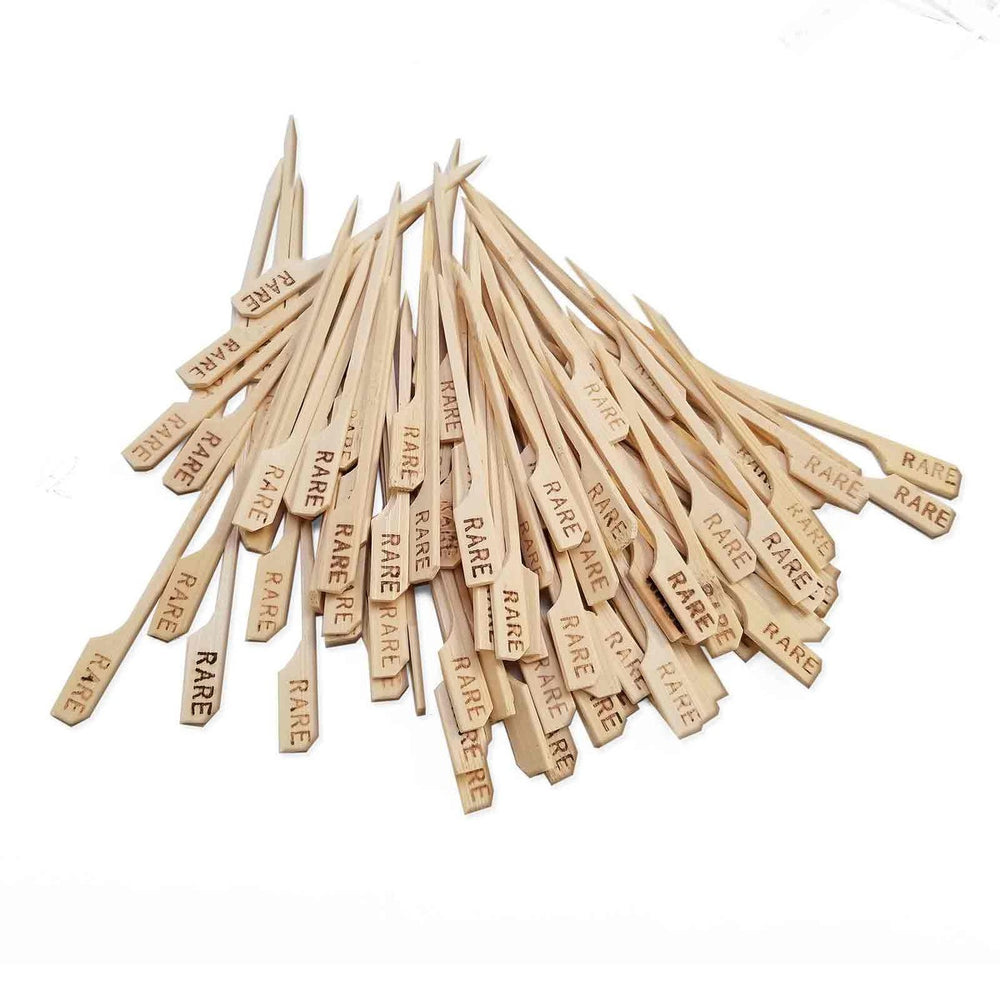 TableCraft RARE "Rare" 3-1/2" Bamboo Temperature Meat Marker Pick - 100/Pack