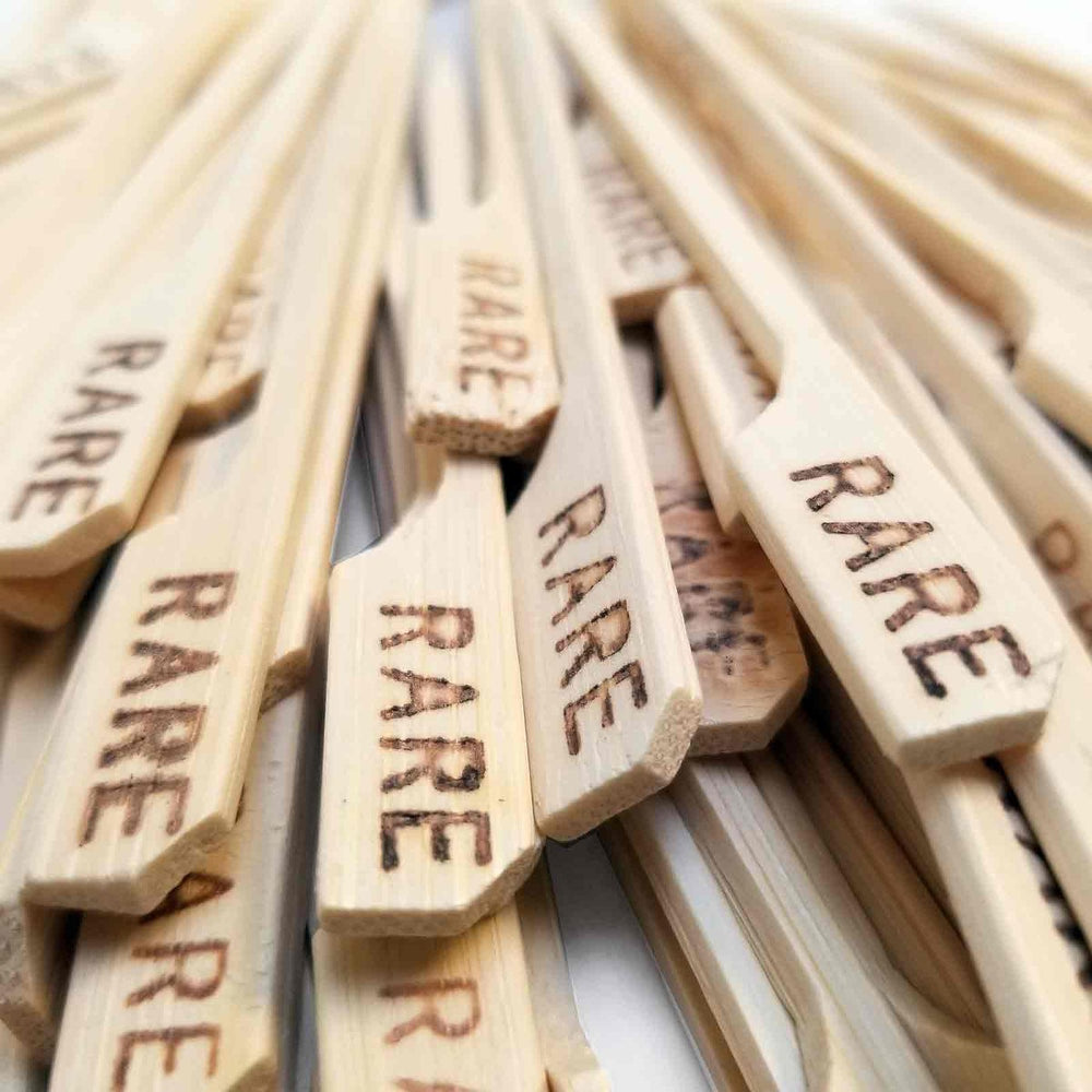 TableCraft RARE "Rare" 3-1/2" Bamboo Temperature Meat Marker Pick - 100/Pack