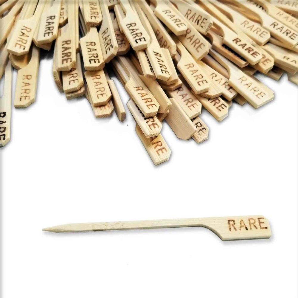 TableCraft RARE "Rare" 3-1/2" Bamboo Temperature Meat Marker Pick - 100/Pack