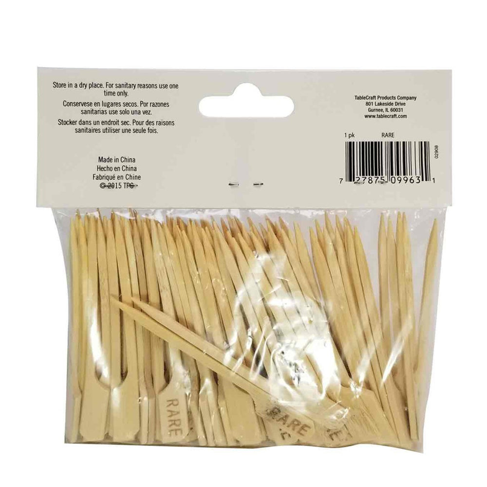 TableCraft RARE "Rare" 3-1/2" Bamboo Temperature Meat Marker Pick - 100/Pack
