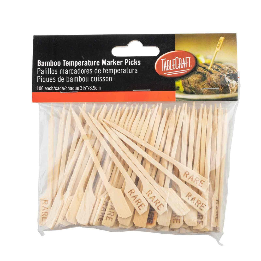 TableCraft RARE "Rare" 3-1/2" Bamboo Temperature Meat Marker Pick - 100/Pack