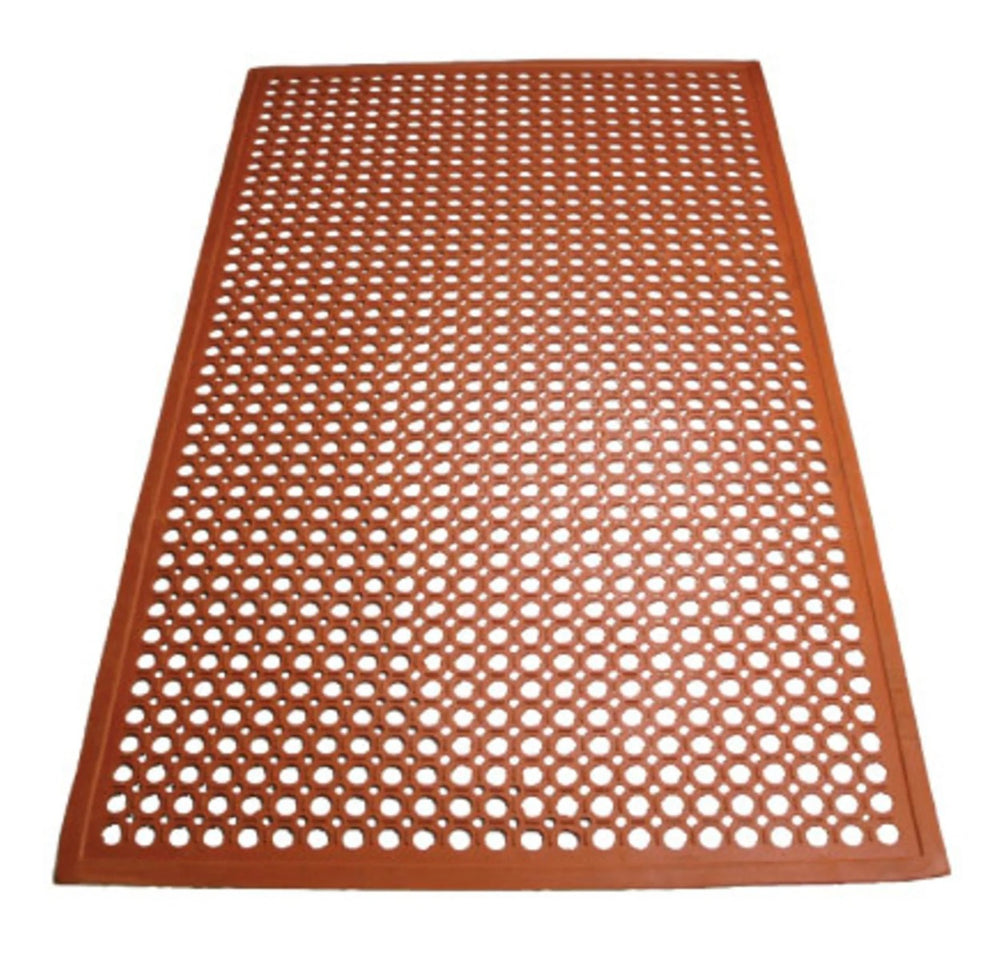 Winco RBM-35R Rubber Anti-Slip & Anti-Fatigue Grease-Resistant Beveled Edge Floor Mat 3' x 5' - 1/2" Thick - Red