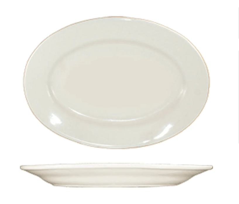 International Tableware RO-48 13 1/2" x 9 1/2" Oval Roma Platter - Ceramic, American White