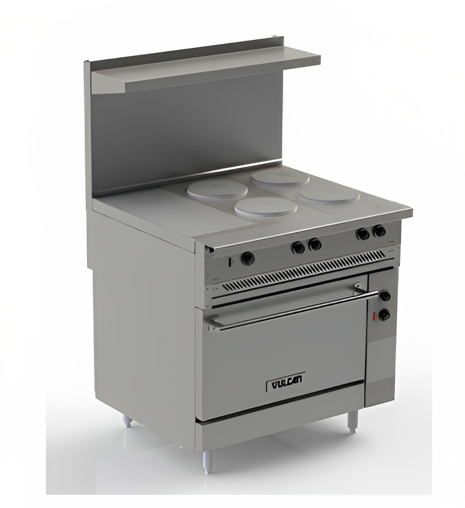 Vulcan EV36-S-4FP12G240 Endurance Four French Plates 36" Range Elec w/ 12" Griddle and Standard Oven - 240V, 16.4 kW